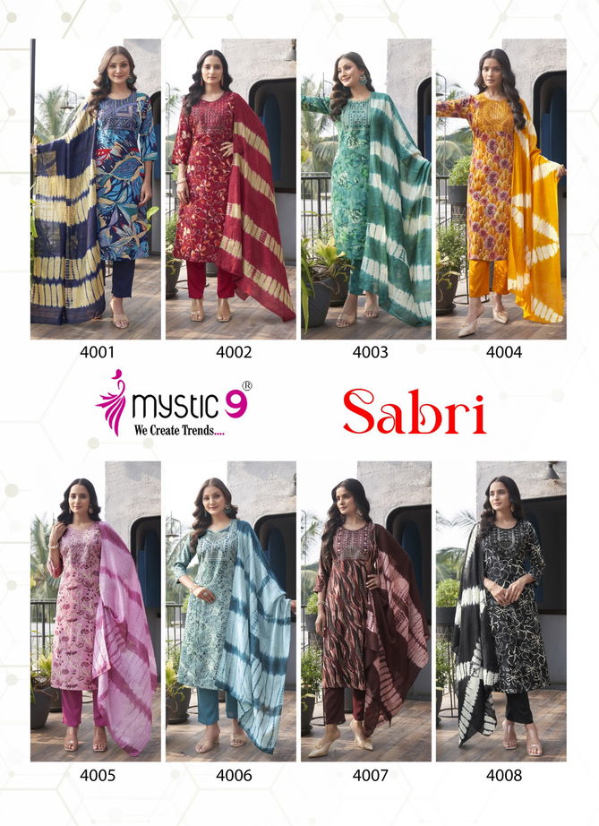 Sabri Vol 4 By Mystic 9 Rayon Printed Kurti With Bottom Dupatta Suppliers In India